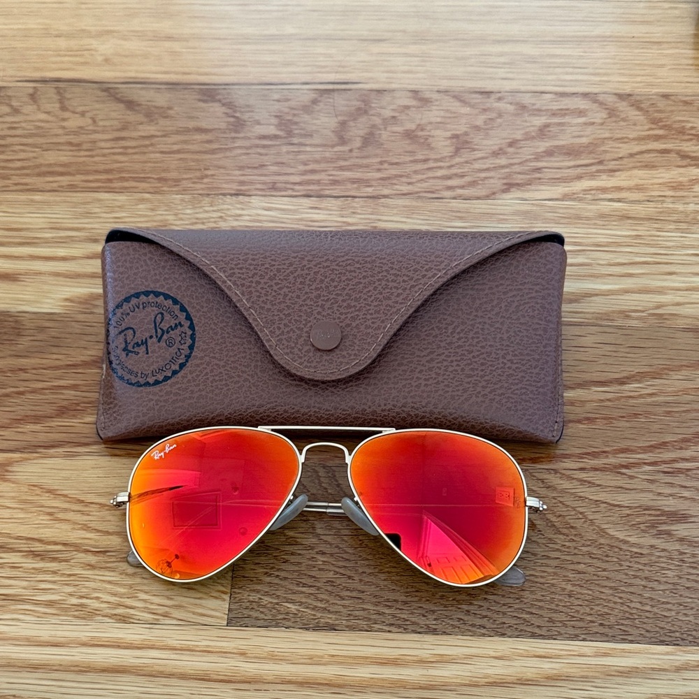 Ray-Ban Silver Frame Sunglasses with Red Lenses